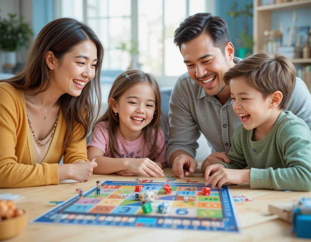 Family playing dice games